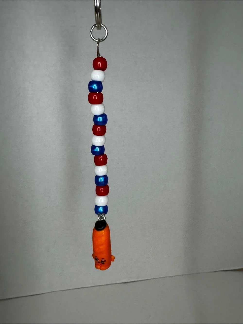 Shopkins Red White Blue Beaded Keychain with Orange Character